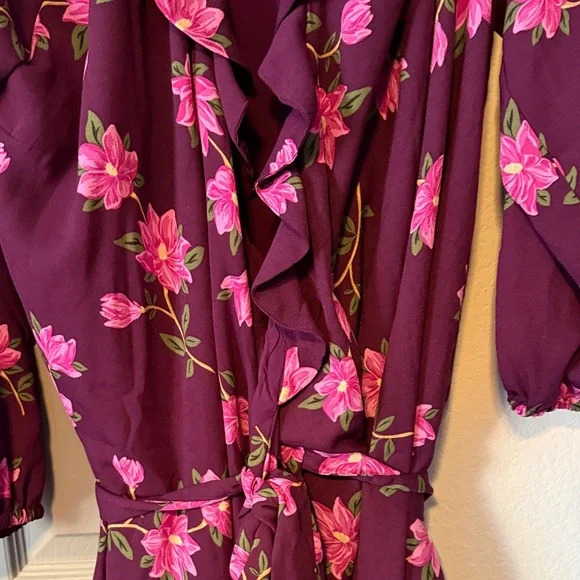 Draper James Plus Size Plum Floral Wrap Dress with Ruffles - Picture 4 of 12